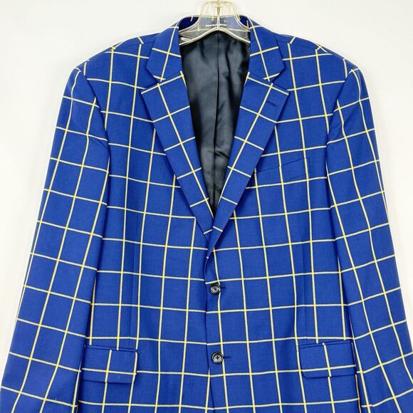 Paul Fredrick Wool Blazer Sport Coat Mens Size 43R Blue Plaid Jacket - Picture 5 of 16